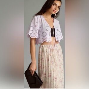 By Anthropologie Cropped Eyelet Tie-Front Top
B2